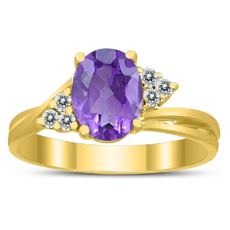 8X6MM Amethyst and Diamond Twist Ring in 10K Yellow Gold