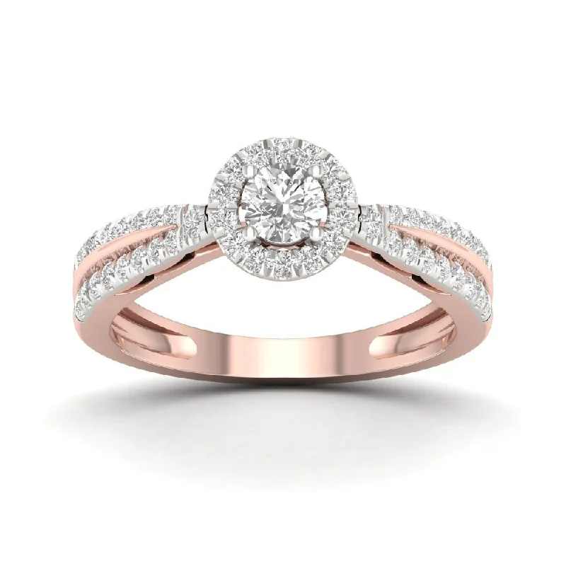 De Couer 10k Rose Gold 1/2ct TDW Diamond Halo Ring - Pink