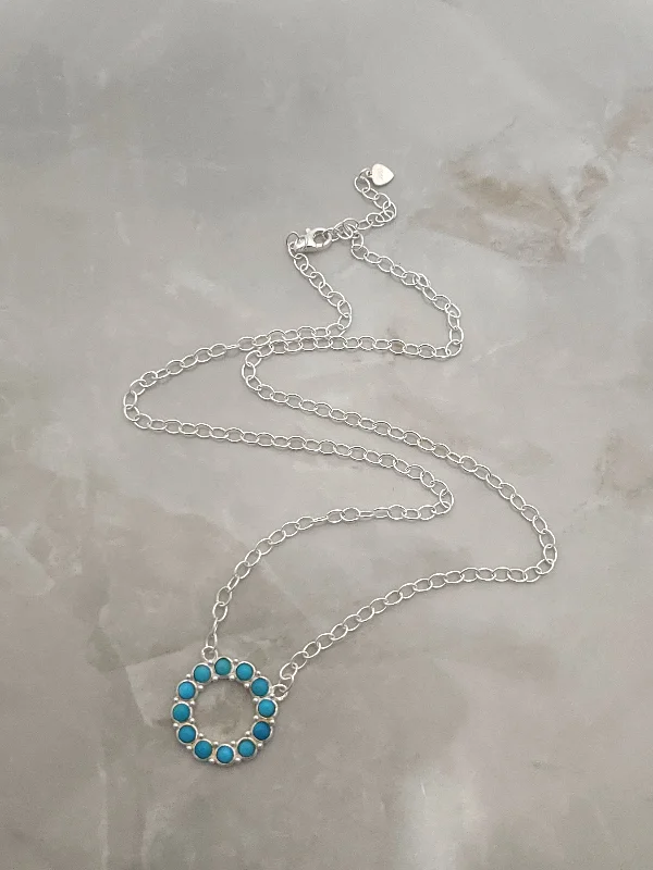 sapphire necklaces for women -Sterling Silver Turquoise Circle Necklace