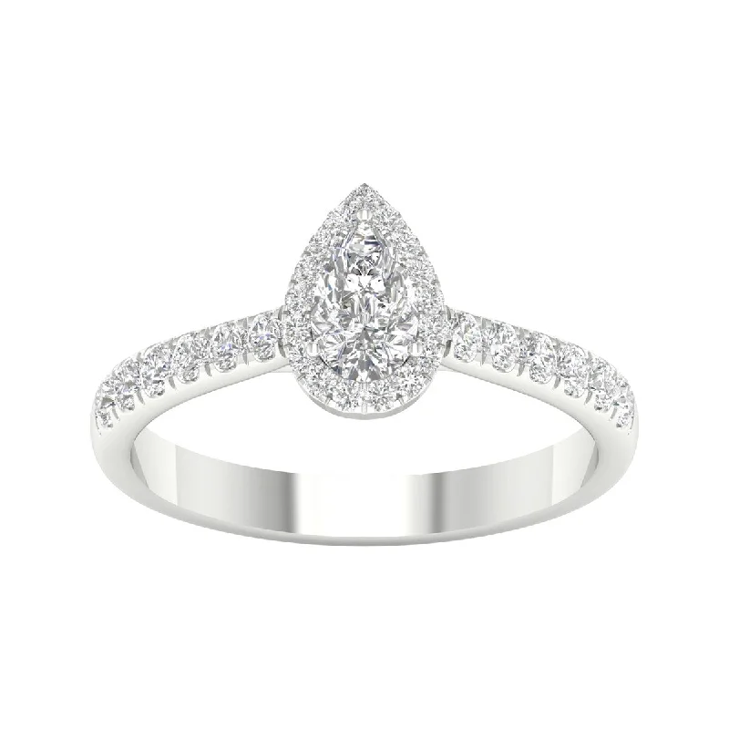 3/4ct TDW Diamond Pear Shape Halo Ring in 10k Gold by De Couer