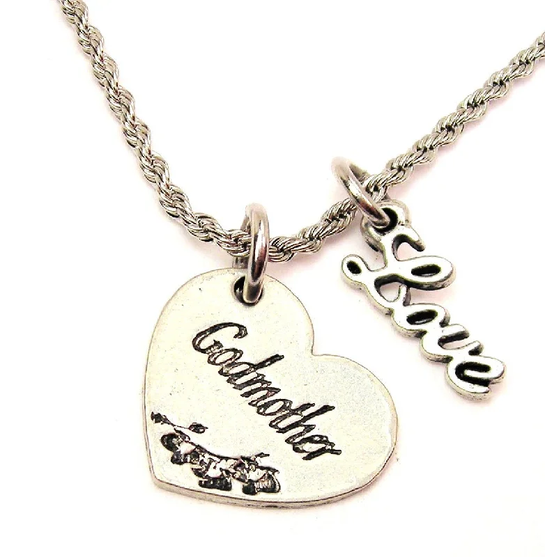 gemstone pendant necklaces for women -Godmother Heart 20" Chain Necklace With Cursive Love Accent