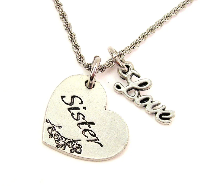 stylish pearl necklaces for women -Sister Heart 20" Chain Necklace With Cursive Love Accent