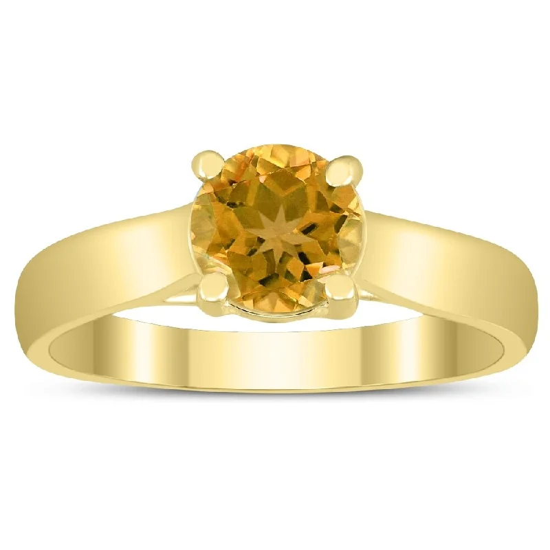 Round 6MM Citrine Cathedral Solitaire Ring in 10K Yellow Gold