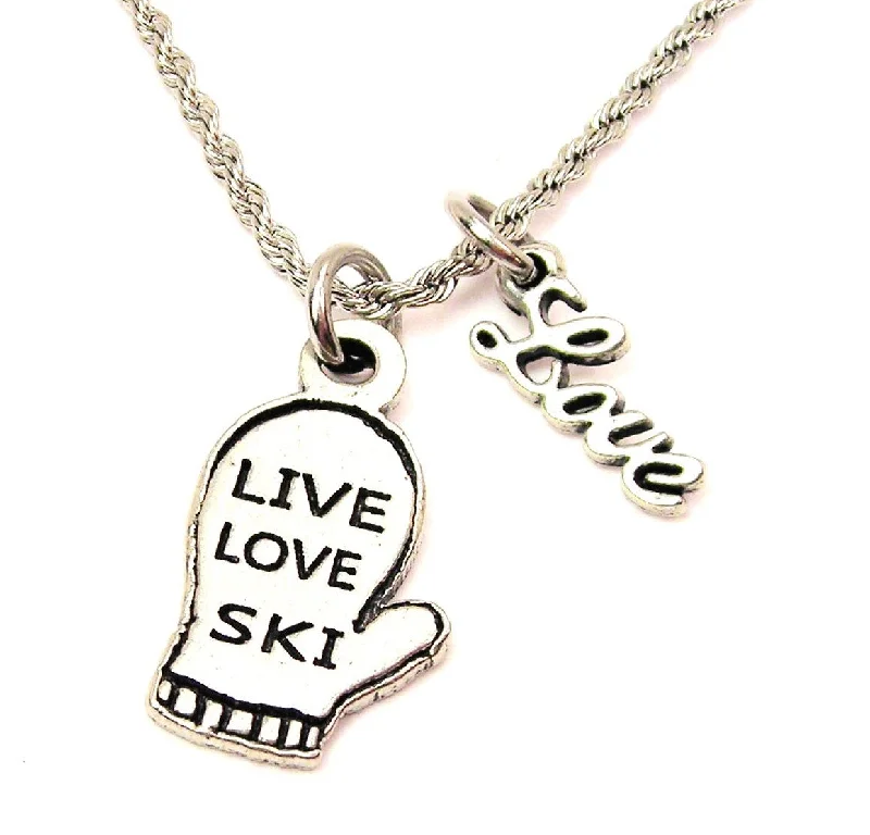 anniversary gift necklaces for women -Live Love Ski Mitten 20" Chain Necklace With Cursive Love Accent