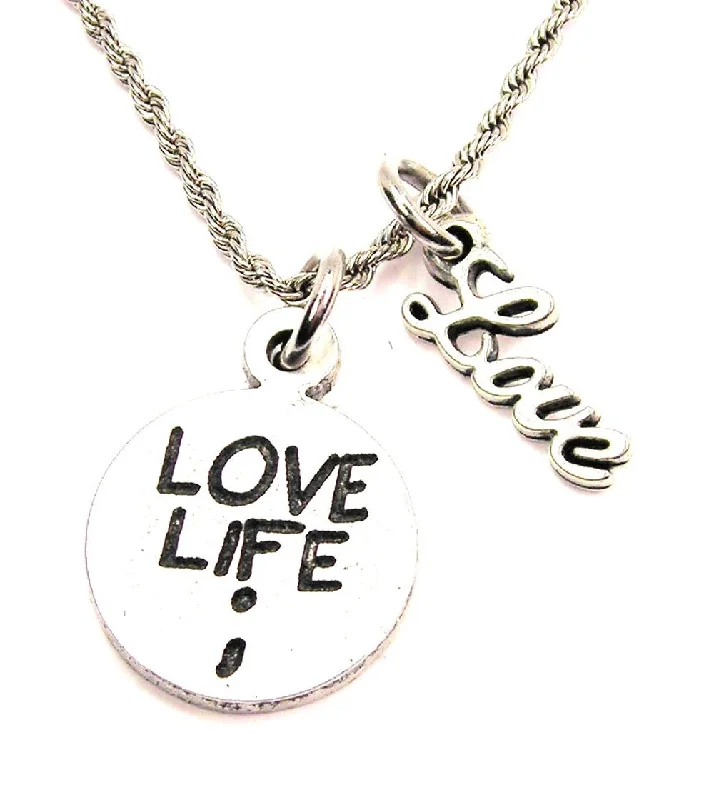 handmade necklaces for women -Love Life ; 20" Chain Necklace With Cursive Love Accent