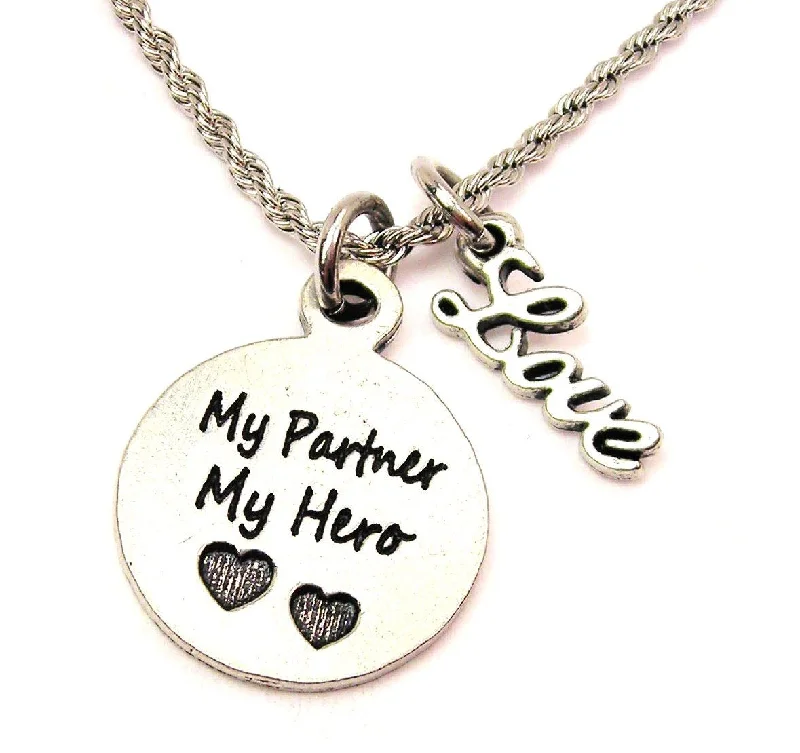 wedding necklaces for women -My Partner My Hero 20" Chain Necklace With Cursive Love Accent