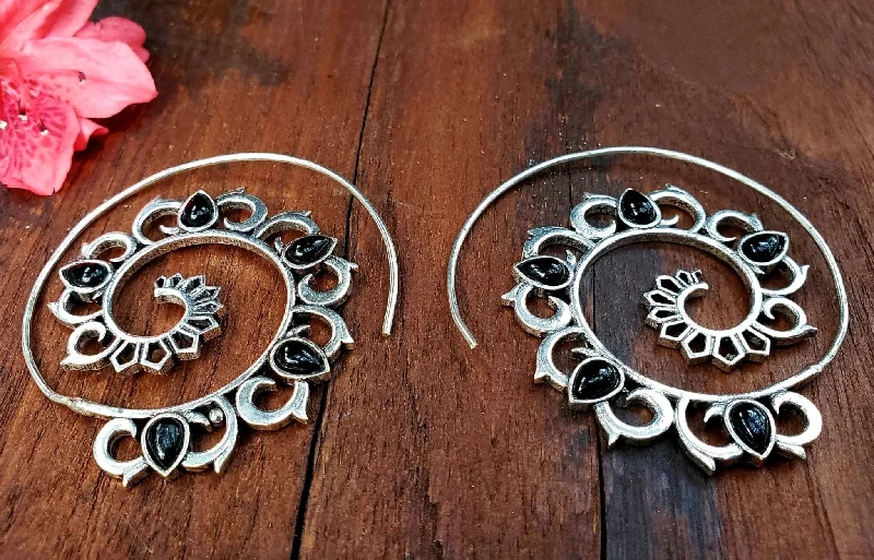 diamond cluster rings for women -diamond drop earrings for women -Black Onyx Mandala Earrings