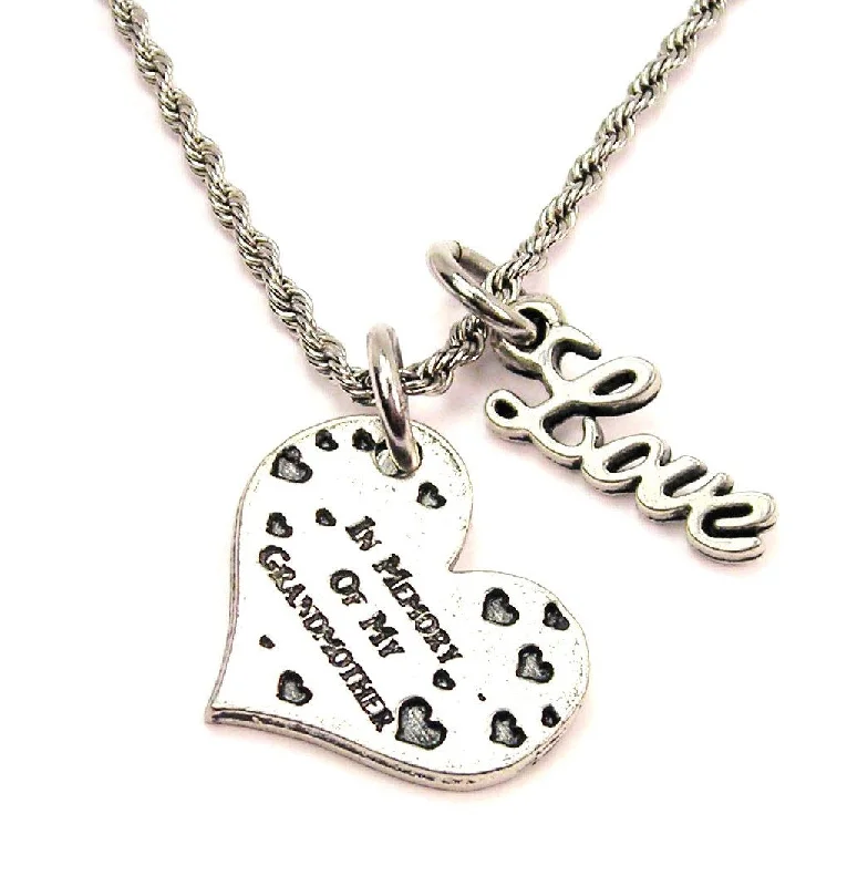 rose gold necklaces for women -In Memory Of My Grandmother 20" Chain Necklace With Cursive Love Accent