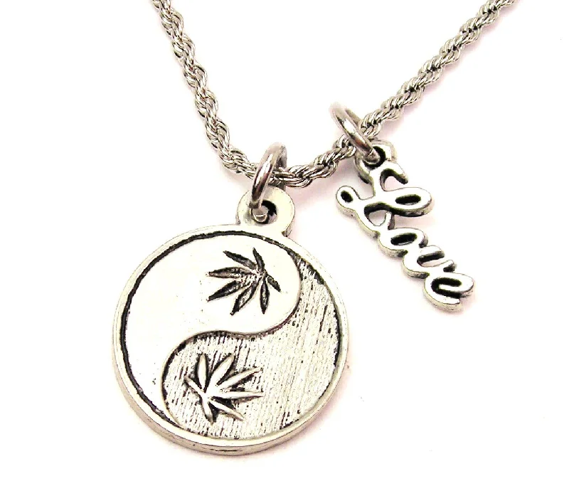 vintage gold necklaces for women -Cannabis Yin Yang 20" Chain Necklace With Cursive Love Accent