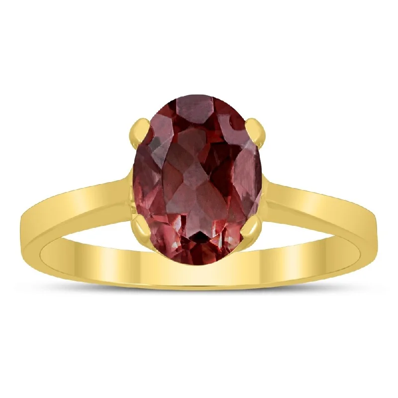 Oval Solitaire 8X6MM Garnet Ring in 10K Yellow Gold