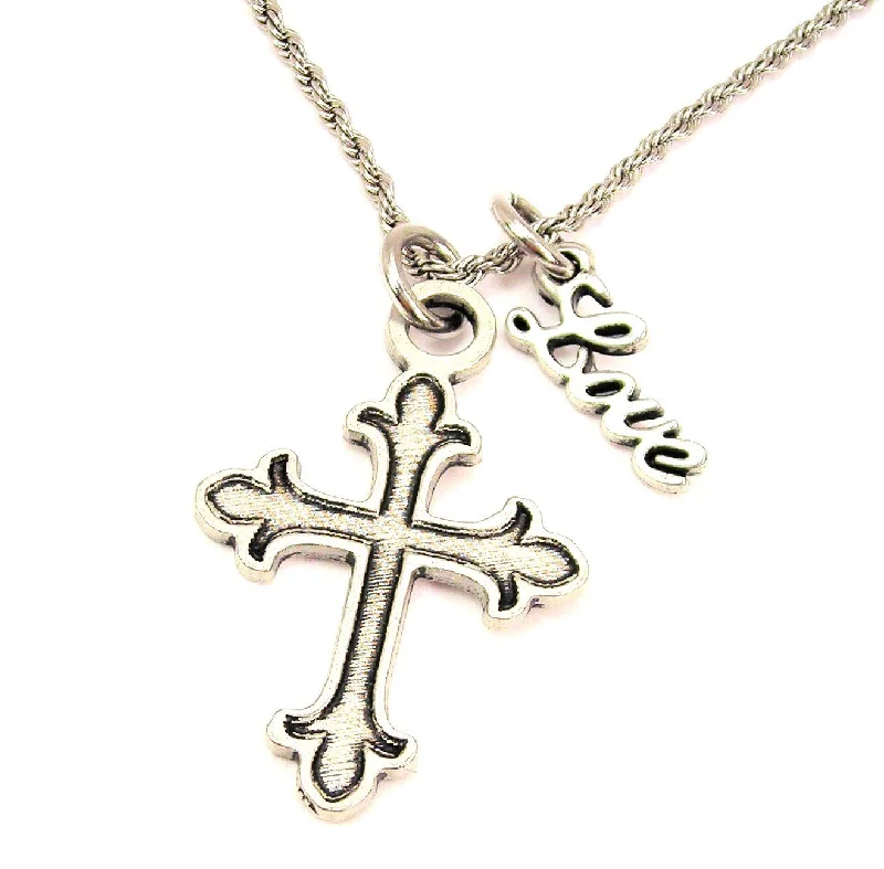 vintage bridal necklaces for women -Fancy Cross 20" Chain Necklace With Cursive Love Accent