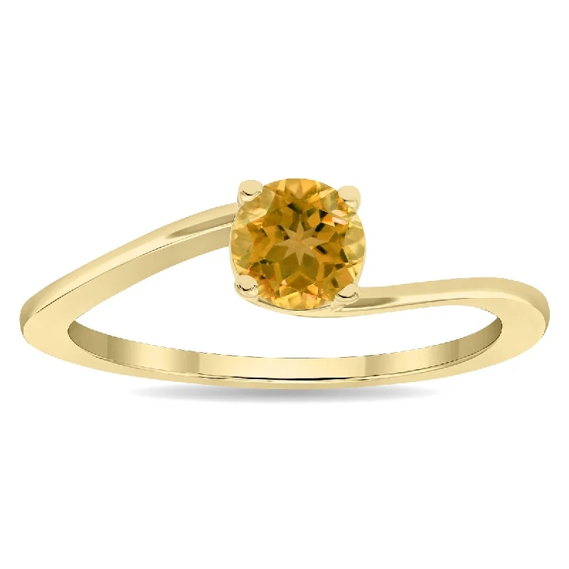 Women's Round Shaped Solitaire Citrine Wave Ring in 10K Yellow Gold