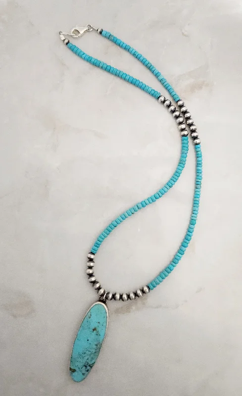 vintage bridal necklaces for women -Stamped Sterling Silver Turquoise & Navajo Pearl Beaded Necklace