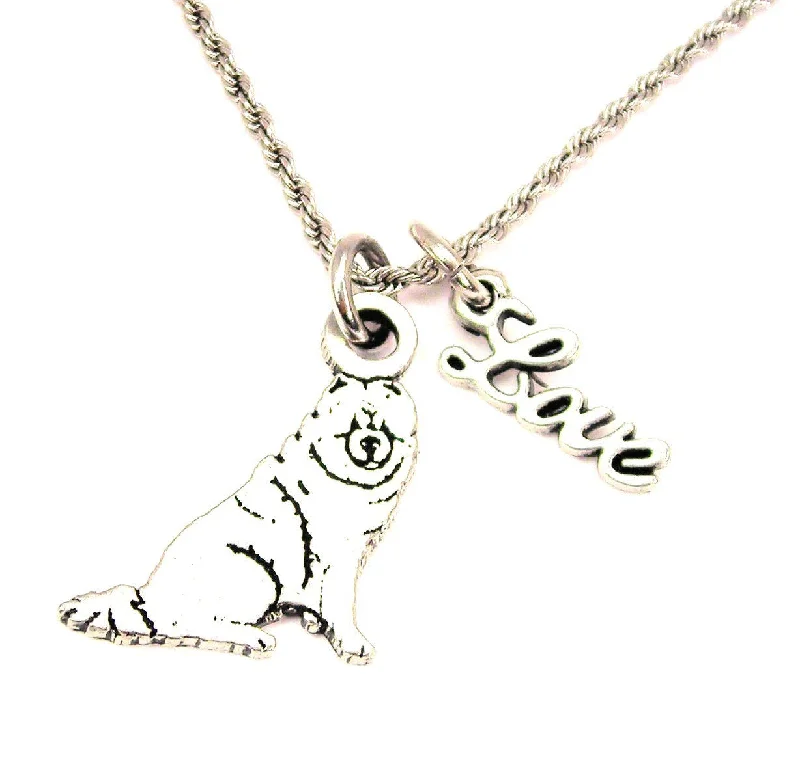 floral necklaces for women -Sitting Chow Chow 20" Chain Necklace With Cursive Love Accent