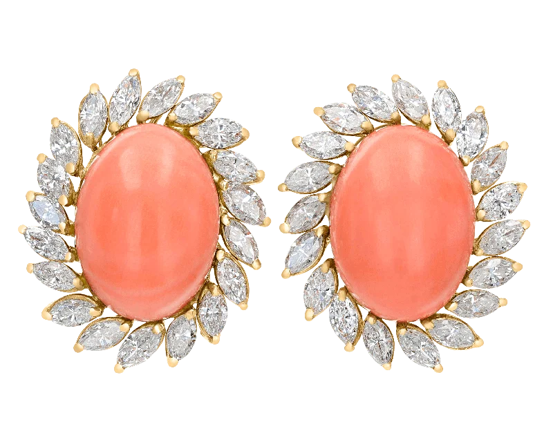 emerald rings for women -elegant earrings for women -Coral and Diamond Earrings