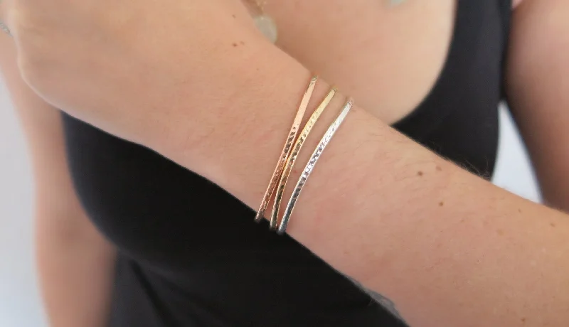 luxury fashion bracelets -Hammered Cuff Set 1 (1 Thin Rose, 1 Thin Gold, 1 Thin Silver)