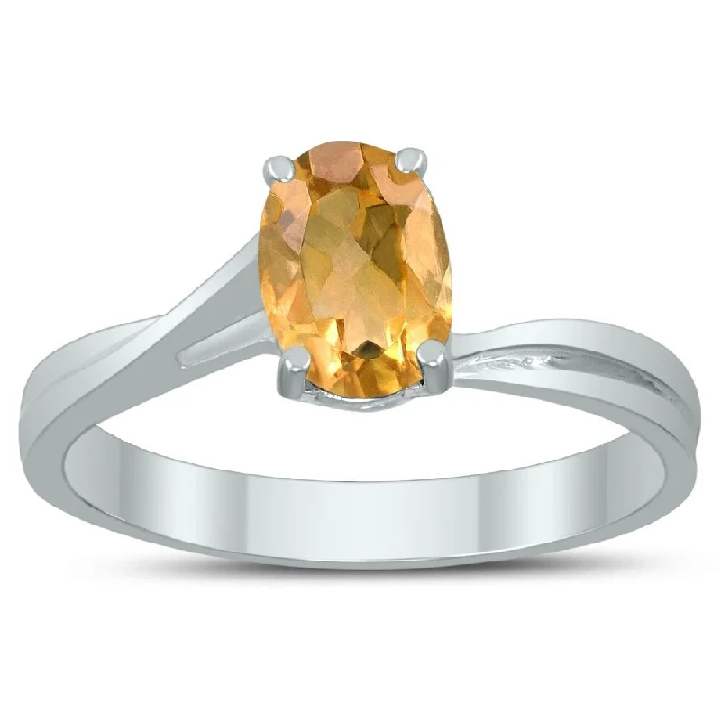 Solitaire Oval 7X5MM Citrine Gemstone Twist Ring in 10K White Gold