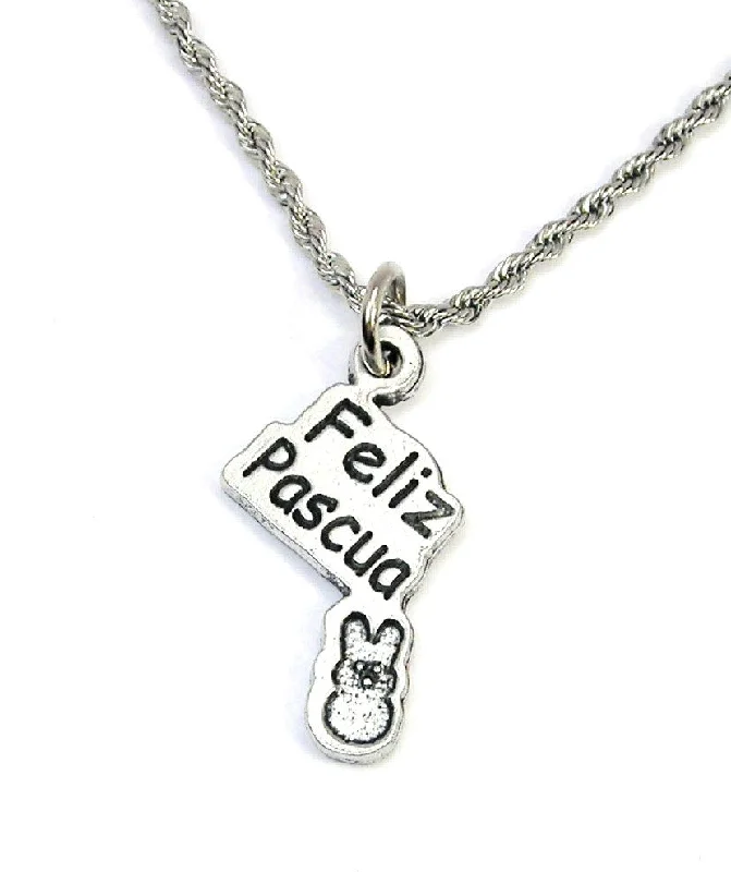 women's gold necklaces -Feliz Pascua Happy Easter  Single Charm Necklace