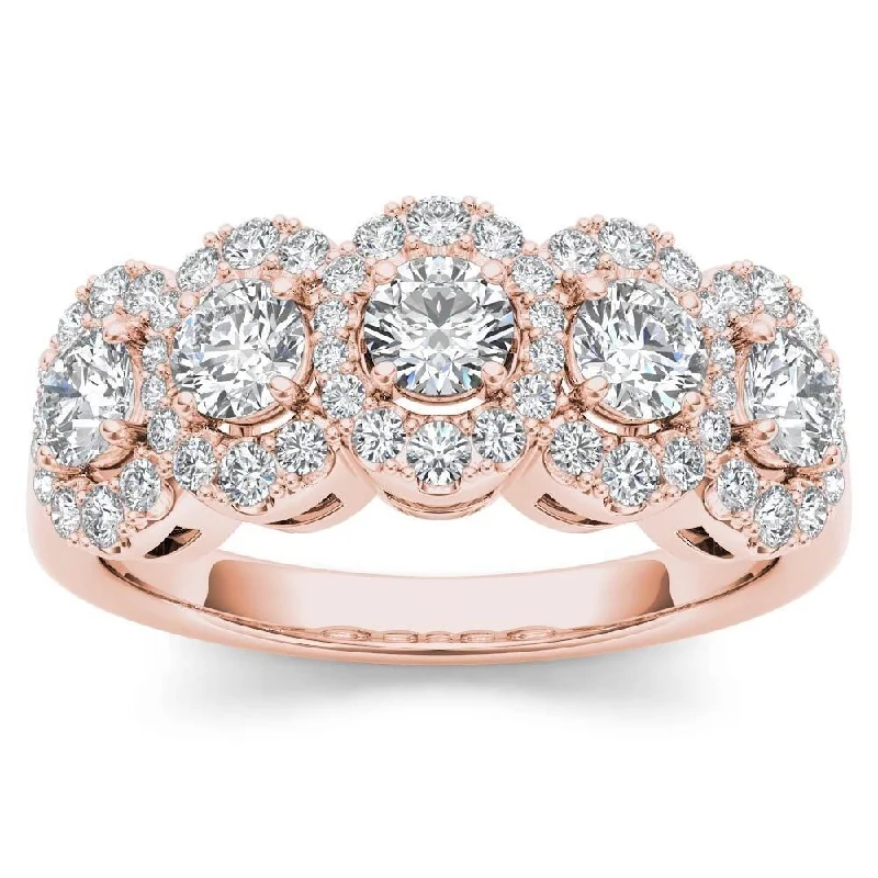 De Couer IGI Certified 14k Rose Gold 1 1/10 ct TDW Diamond Halo Ring - Pink