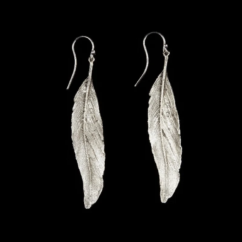 diamond rings for women -women's silver earrings -Feather Earring - Long Single Wire Silver