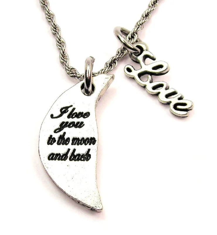 zodiac necklaces for women -I Love You To The Moon And Back Cursive Crescent 20" Chain Necklace With Cursive Love Accent