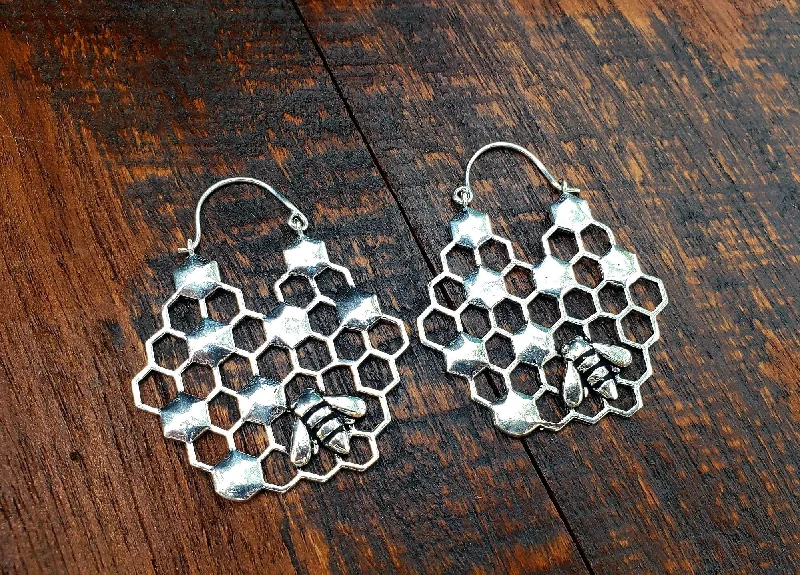 engagement rings for women -women's gold earrings -Beehive Sacred Geometry Earrings