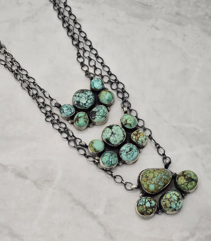 gemstone necklaces for women -Large Sterling Silver Blue Moon Turquoise Half Cluster Adjustable Necklace