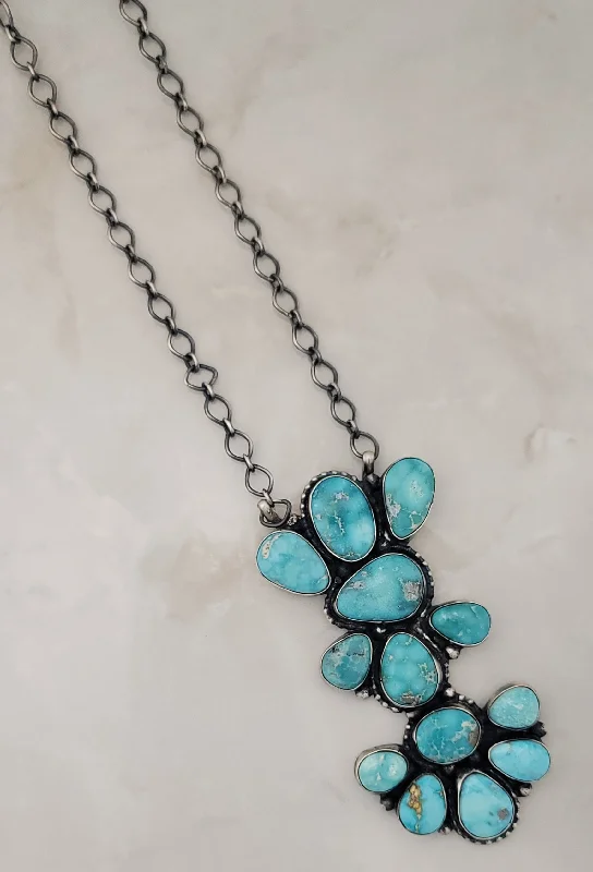 luxury crystal necklaces for women -Sterling Silver White Water Turquoise Cluster Adjustable Necklace