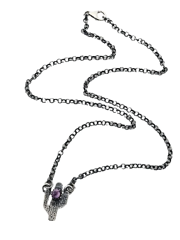 personalized necklaces for women -Sterling Silver Purple Spiny Stone Cactus Necklace