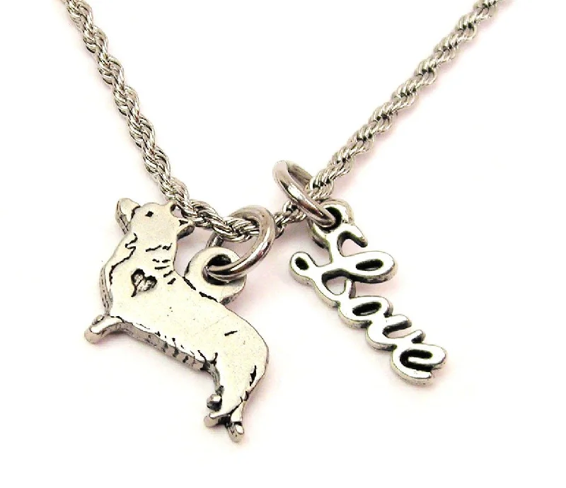 vintage necklaces for women -Standing Corgi 20" Chain Necklace With Cursive Love Accent