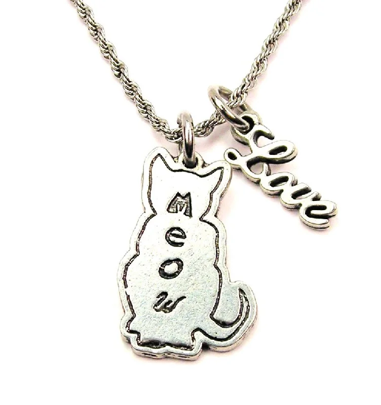 minimalist gold necklaces for women -Meow Cat 20" Chain Necklace With Cursive Love Accent