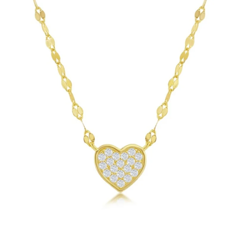 women's silver necklaces -Lulu Mirror CZ Pave Heart Choker Necklace