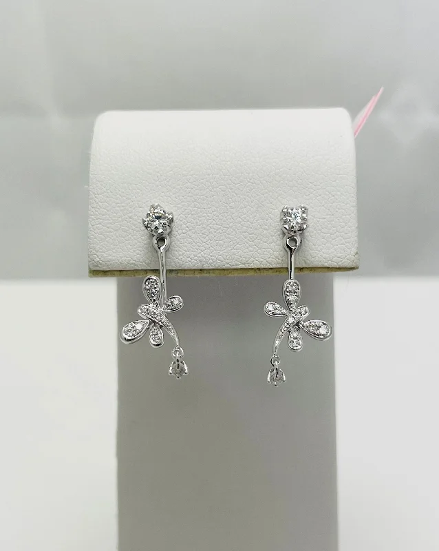 wedding rings with gemstones -elegant gemstone earrings -New! 18k White Gold Peek A Boo Diamond Dragonfly Earrings