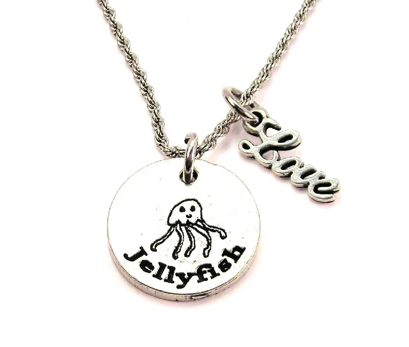 floral necklaces for women -Jellyfish 20" Chain Necklace With Cursive Love Accent