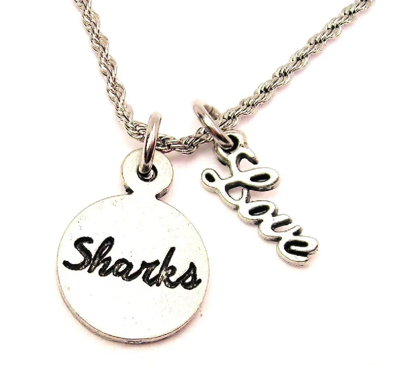 fashion choker necklaces -Sharks 20" Chain Necklace With Cursive Love Accent