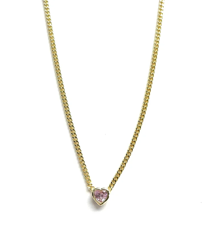 dainty gold necklaces for women -Colleen Pink CZ Heart Bezel Necklace