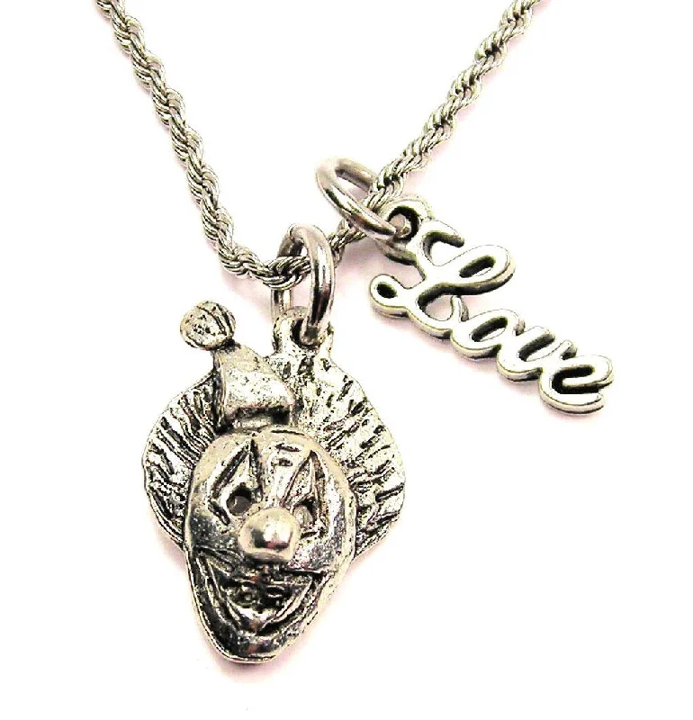 women's silver necklaces -Evil Clown 20" Chain Necklace With Cursive Love Accent