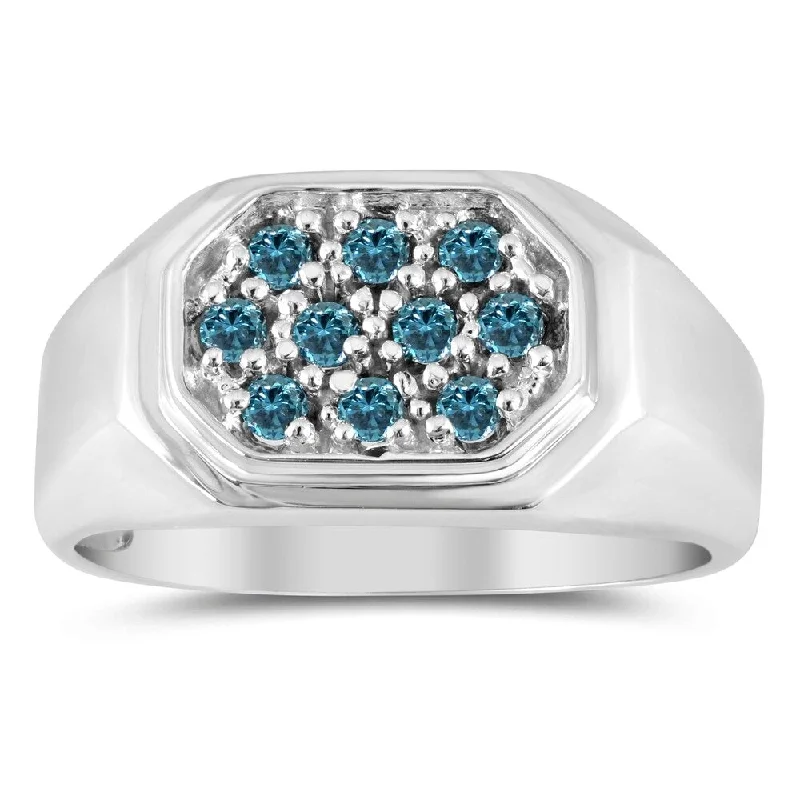 Blue Diamond Men's Ring in 10k White Gold