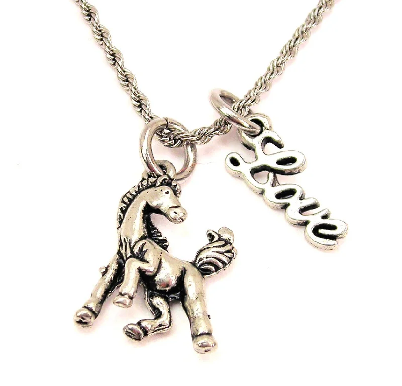 layered gold necklaces for women -Posing Horse 20" Chain Necklace With Cursive Love Accent