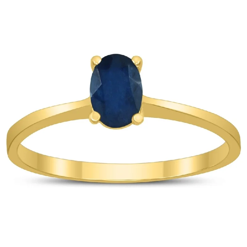 Oval Solitaire 6X4MM Sapphire Ring in 10K Yellow Gold