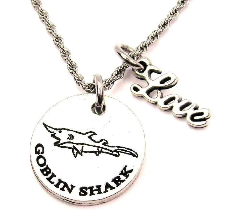 romantic necklaces for women -Goblin Shark 20" Chain Necklace With Cursive Love Accent