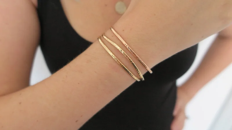 delicate bangles for women -Hammered Cuff Set 4 (2 Thin Gold, 1 Thin Rose)