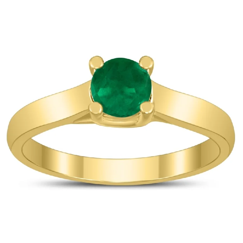 Round 5MM Emerald Cathedral Solitaire Ring in 10K Yellow Gold