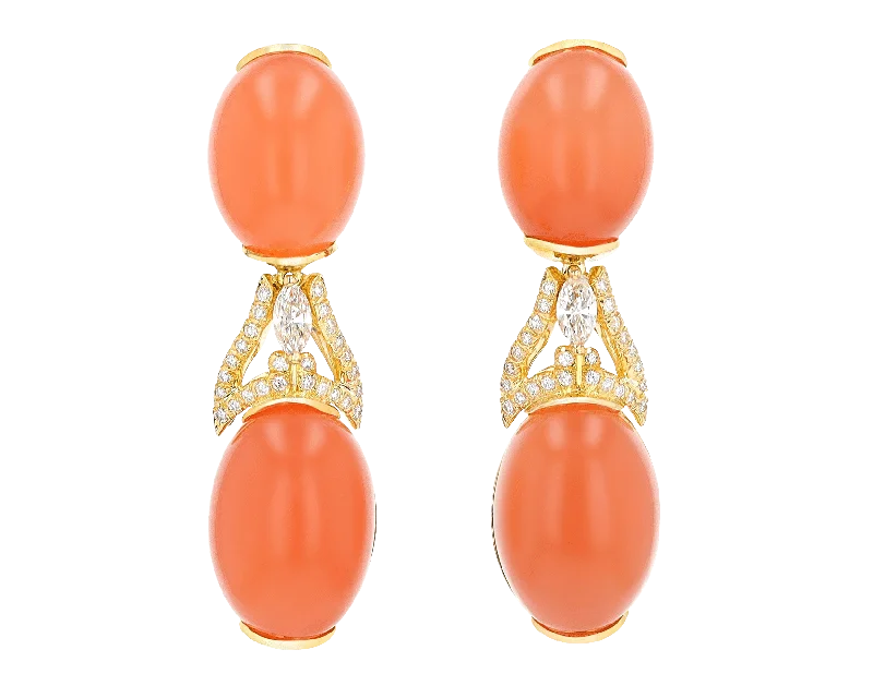 infinity rings for women -chic earrings for women -Henry Dunay Orange Moonstone and Diamond Earrings