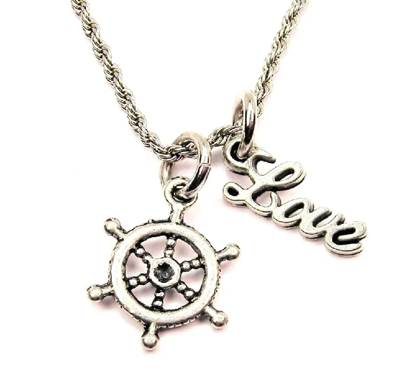 boho necklaces for women -Ship Helm 20" Chain Necklace With Cursive Love Accent