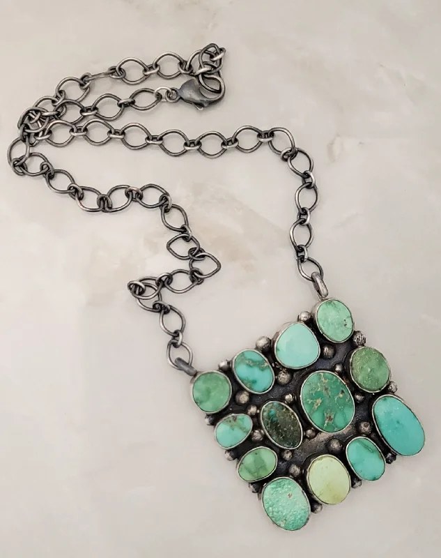 chunky necklaces for women -Sterling Silver Sonoran Emerald Valley Turquoise Cluster Adjustable Bar Necklace