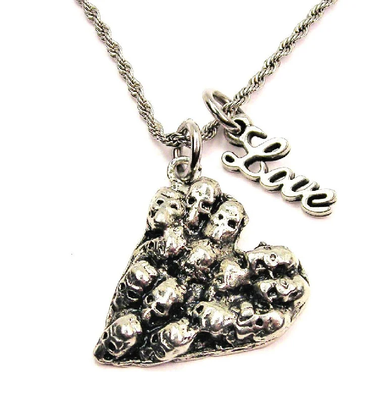 birthday gift necklaces for women -Skull Heart 20" Chain Necklace With Cursive Love Accent