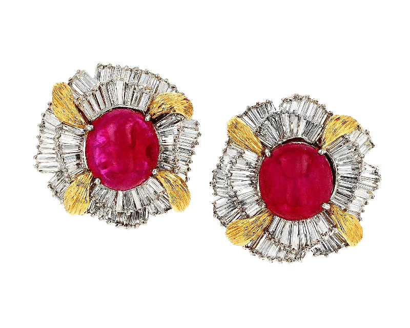 luxury wedding rings -vintage drop earrings -David Webb Burma Cabochon Ruby Earrings, 16.03 Carats