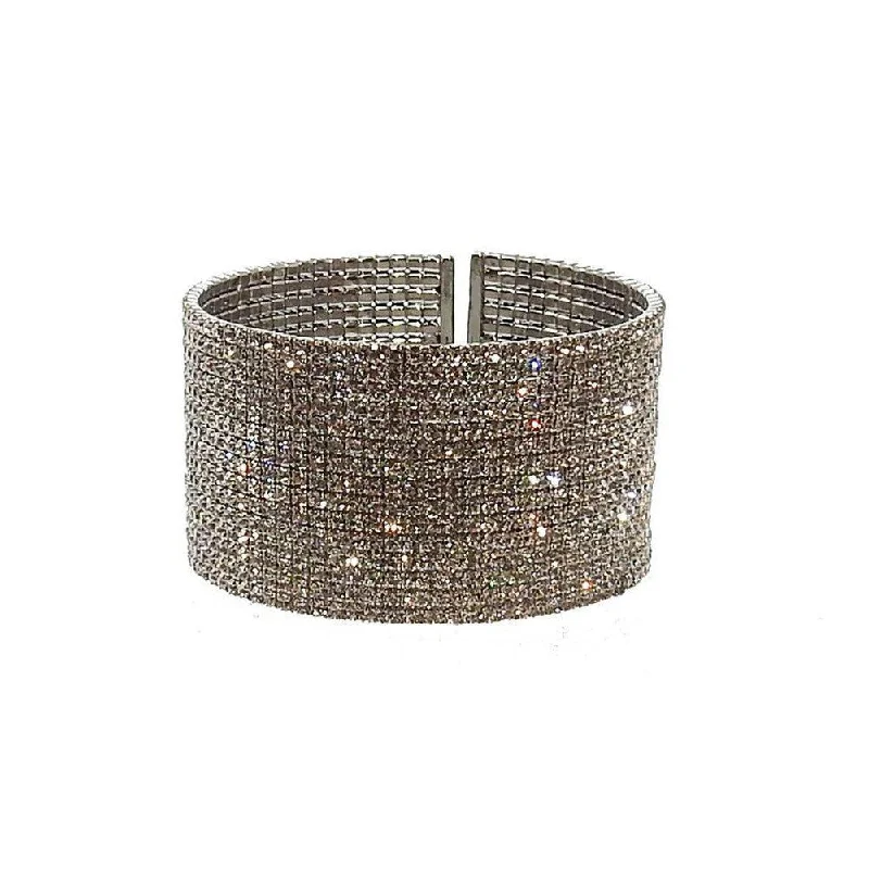 statement bangles for women -Crystal Silver Cuff