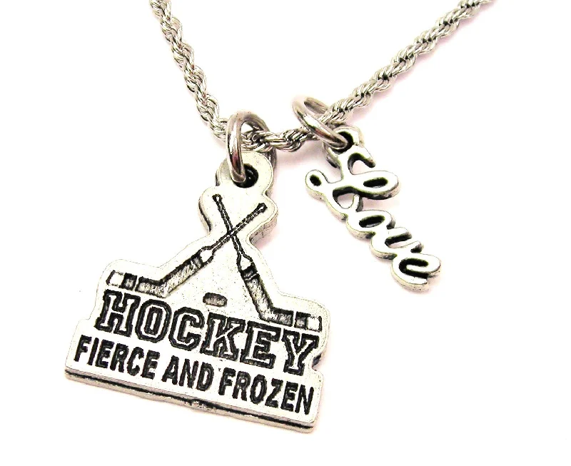 unique necklaces for women -Hockey Fierce And Frozen 20" Chain Necklace With Cursive Love Accent